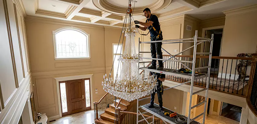 Two-Story Foyer Chandelier Installation in Peachtree Corners